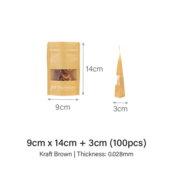 9 x 14cm Kraft Standing Pouch (100pcs)