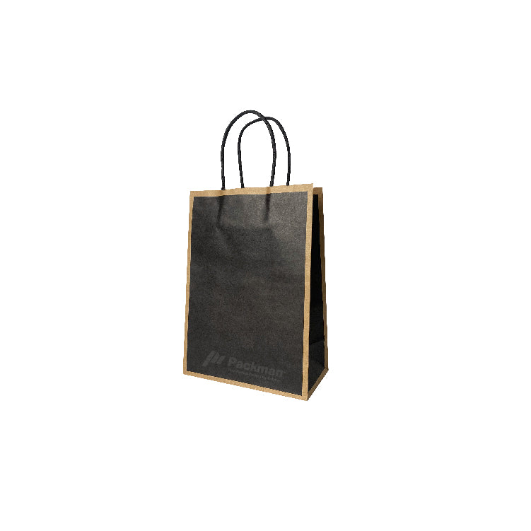 21 x 11 x 27cm Black with Brown Border Paper Bag  (100pcs)