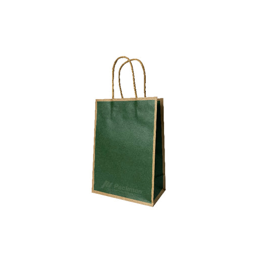 21 x 11 x 27cm  Deep Green with Brown Border Paper Bag  (100pcs)