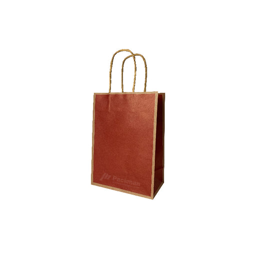 21 x 11 x 27cm  Red with Brown Border Paper Bag  (100pcs)