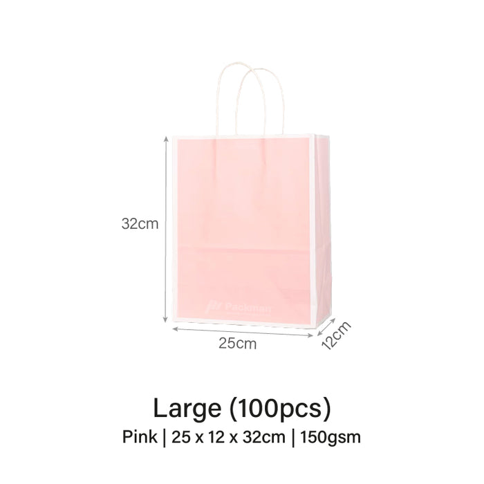 25 x 12 x 32cm Pink with White Border Paper Bag  (100pcs)