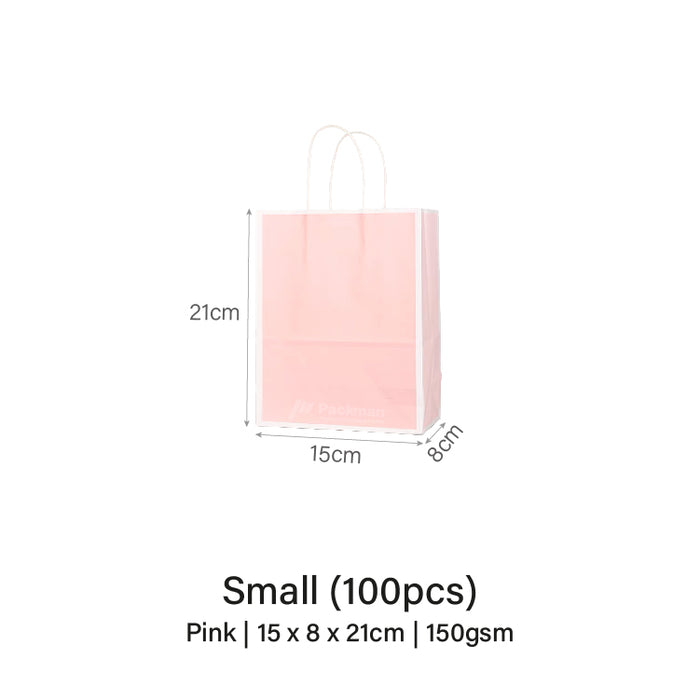 15 x 8 x 21cm Pink with White Border Paper Bag  (100pcs)
