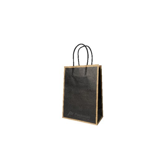 15 x 8 x 21cm Black with Brown Border Paper Bag  (100pcs)