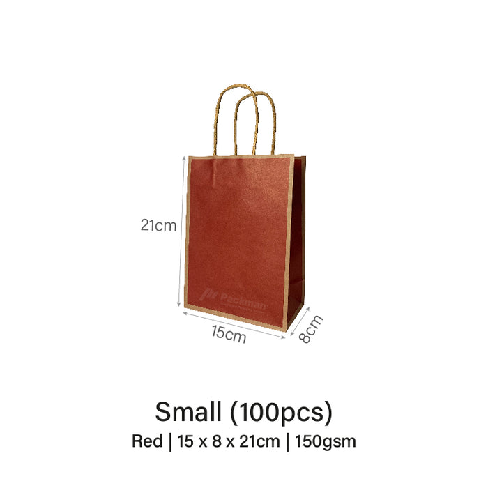 15 x 8 x 21cm Red with Brown Border Paper Bag  (100pcs)