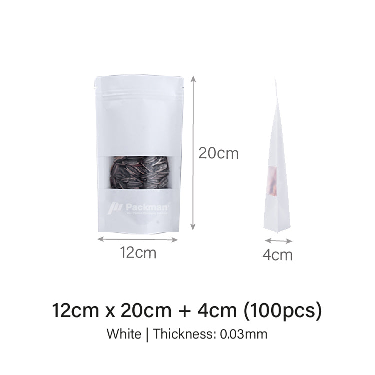 12 x 20cm White Standing Pouch (100pcs)