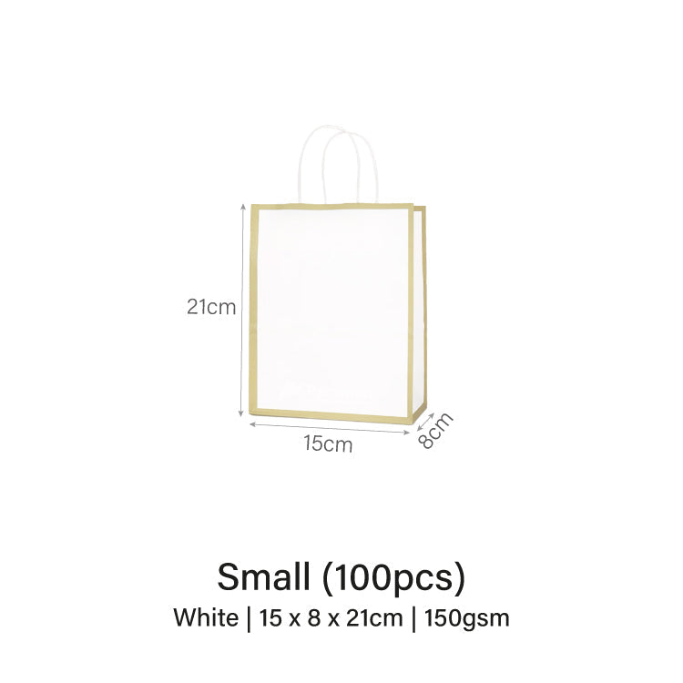 15 x 8 x 21cm  White with Gold Border Paper Bag  (100pcs)
