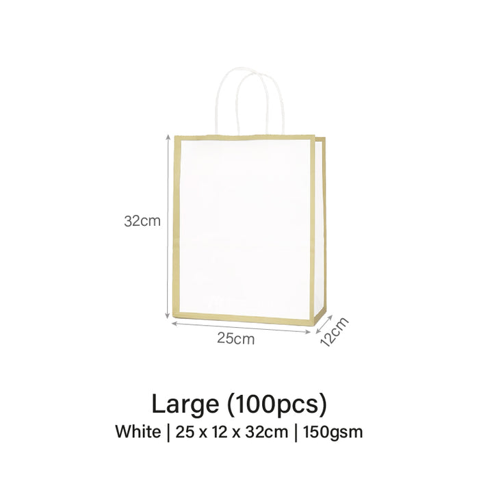 25 x 12 x 32cm  White with Gold Border Paper Bag  (100pcs)