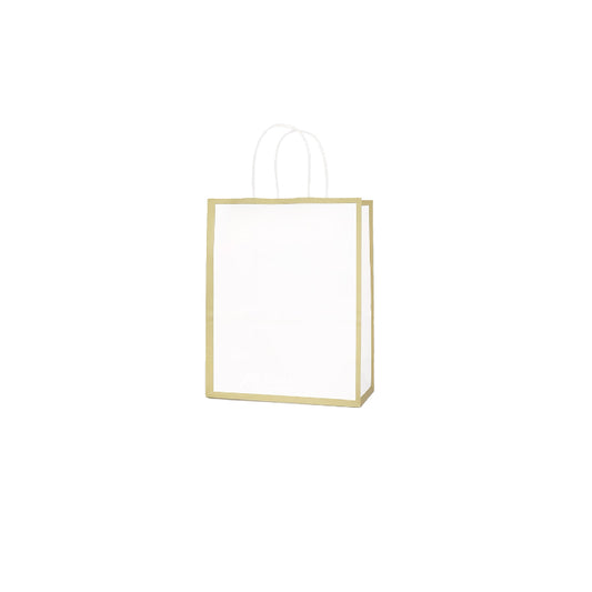21 x 11 x 27cm  White with Gold Border Paper Bag  (100pcs)