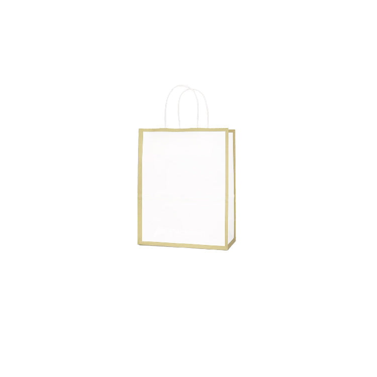 15 x 8 x 21cm  White with Gold Border Paper Bag  (100pcs)