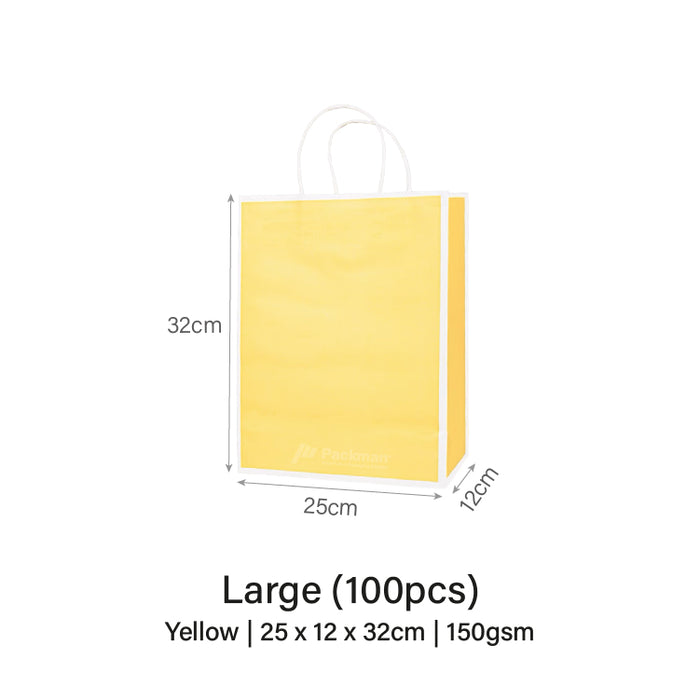 25 x 12 x 32cm  Yellow with White Border Paper Bag  (100pcs)