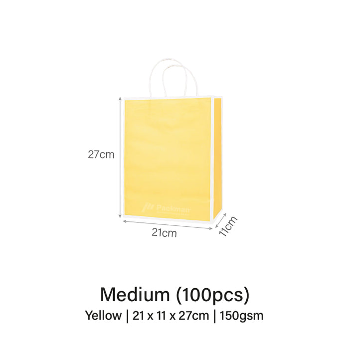 21 x 11 x 27cm  Yellow with White Border Paper Bag  (100pcs)