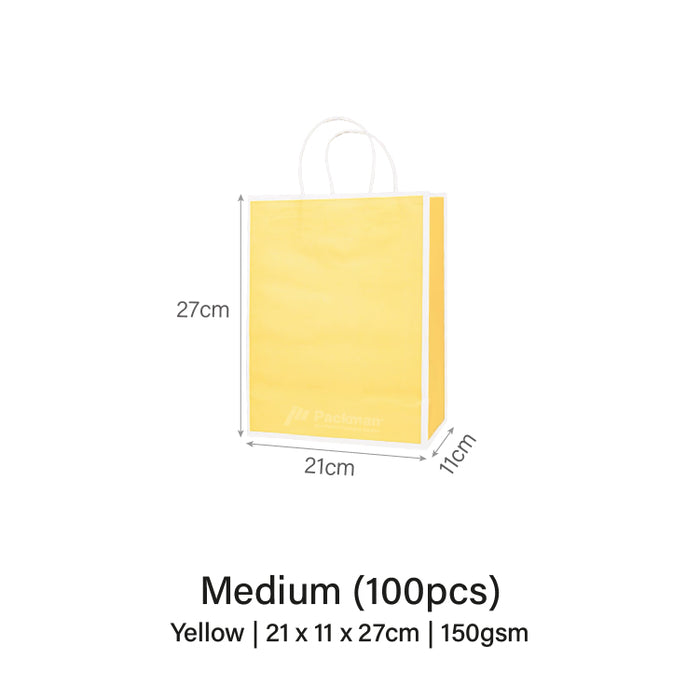21 x 11 x 27cm  Yellow with White Border Paper Bag  (100pcs)