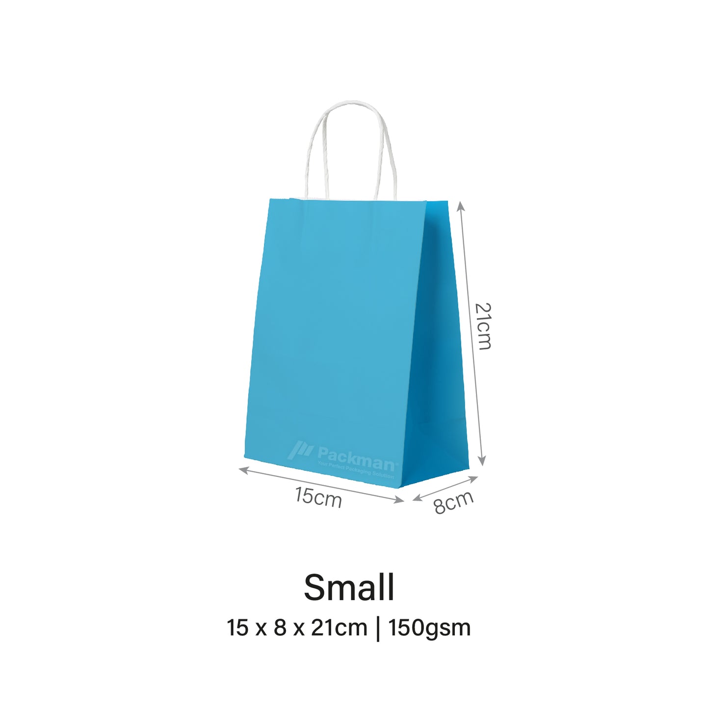 15 x 8 x 21cm Blue Paper Bag (100pcs) Packman