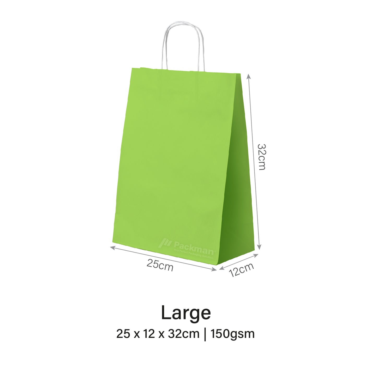 25 x 12 x 32cm Green Paper Bag (100pcs) Packman