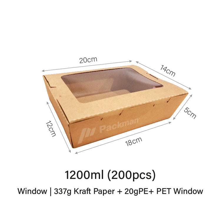 1200ml Window Kraft Lunch Box (200pcs)