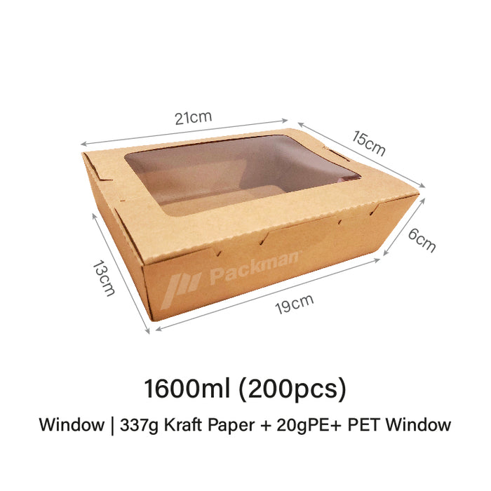 1600ml Window Kraft Lunch Box (200pcs)
