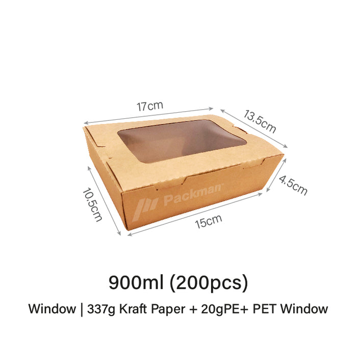 900ml Window Kraft Lunch Box (200pcs)