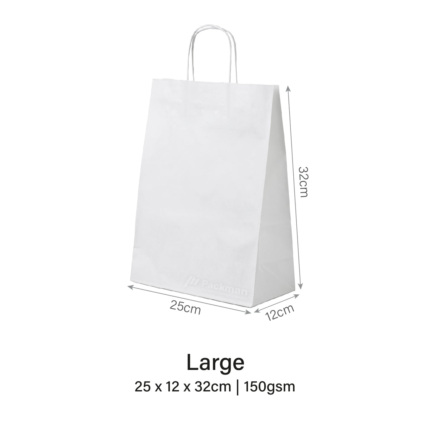 25 x 12 x 32cm White Paper Bag (100pcs)