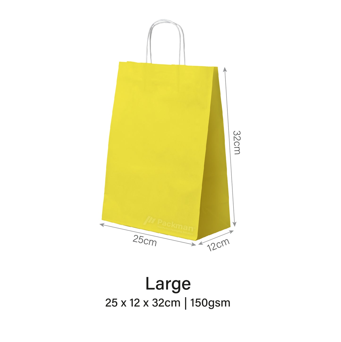 25 x 12 x 32cm Yellow Paper Bag (100pcs)