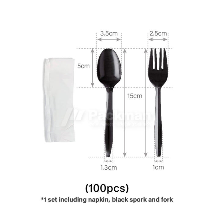 Black Plastic Fork and Spoon Serviette Set (1,000PCS)