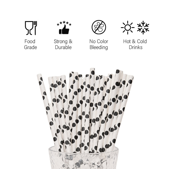 White with Black Dots Paper Straw