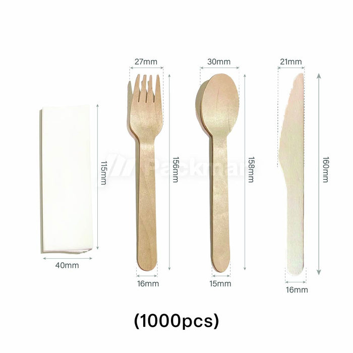 Wooden Cutlery Set With Napkins 4 In 1