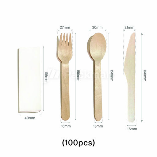 Wooden Cutlery Set With Napkins 4 In 1