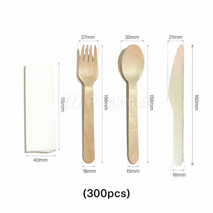 Wooden Cutlery Set Wth Napkins 4 In 1