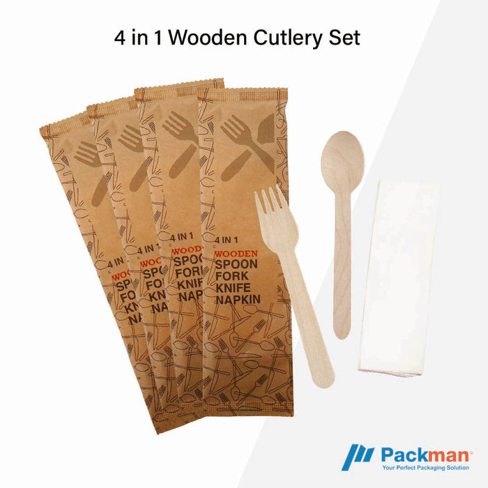 Wooden Cutlery Set With Napkins 4 In 1