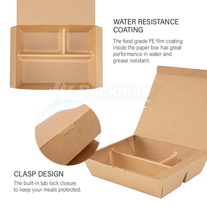 3-Compartment Kraft Bento Box (200pcs)