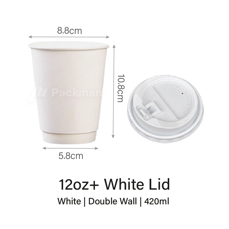 12oz Double Wall White Paper Cup (500pcs)