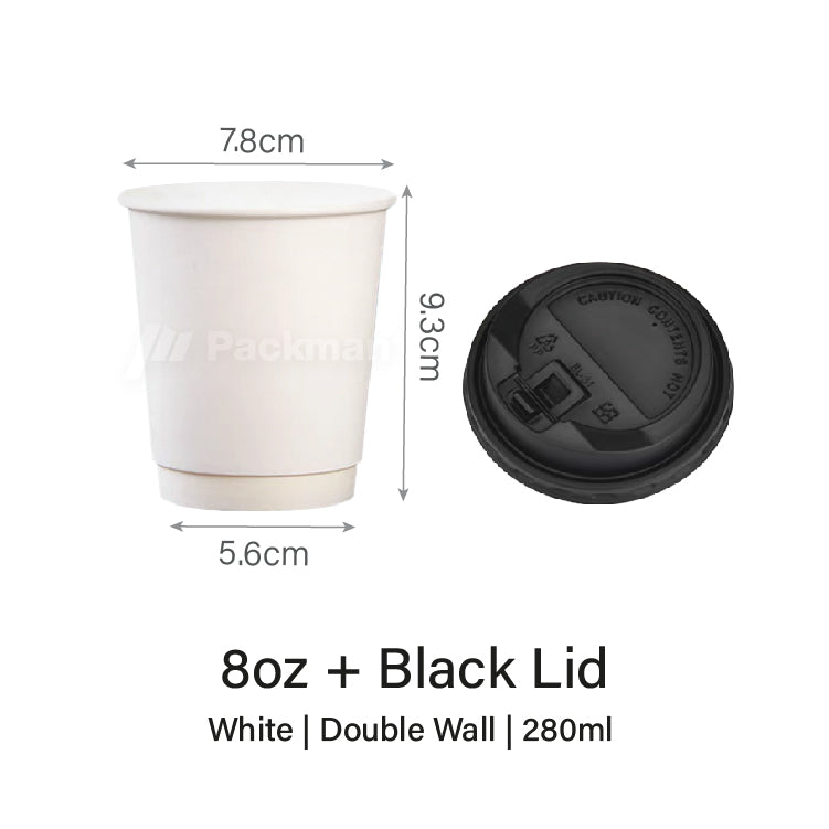 8oz Double Wall White Paper Cup (500pcs)